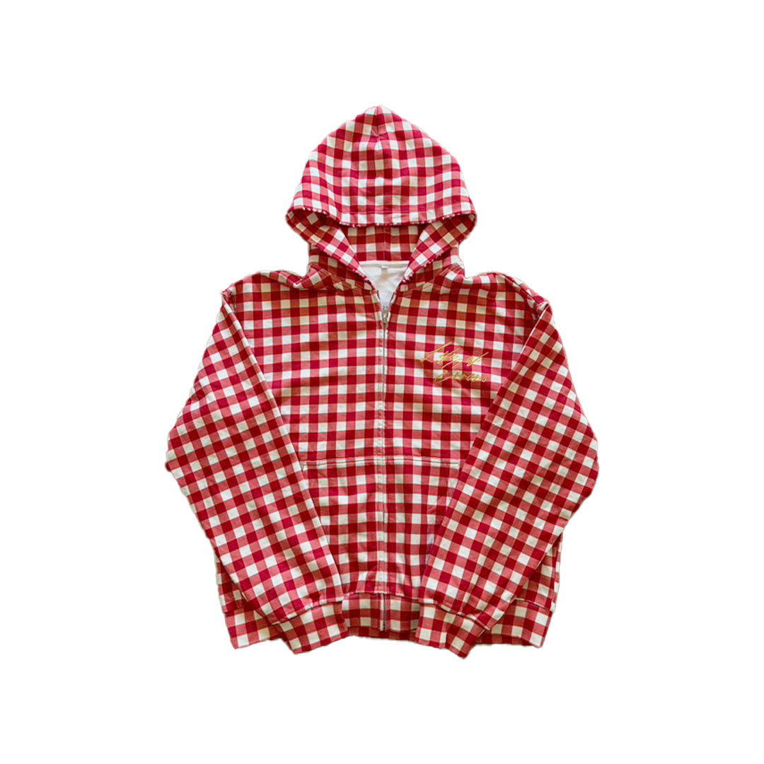 "UNITED" Plaid Zip Up