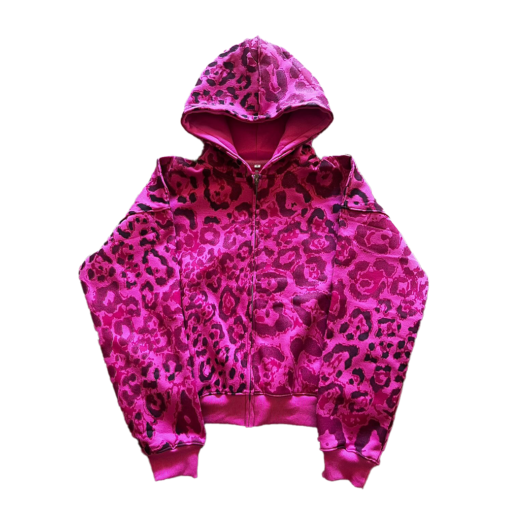 "BUBBLEGUM" Pink Leopard Zip Up